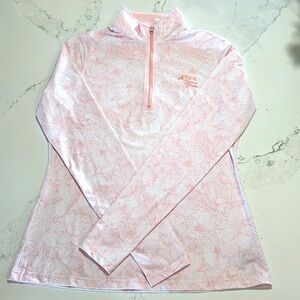 Straight Dawn Quarter Zip with Torrey Pines Logo in XS, soft pink floral
